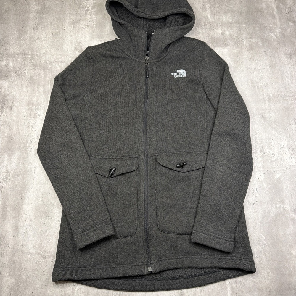 The North Face Women's M Med Crescent Hooded Parka Fleece Full Zip Jacket Gray